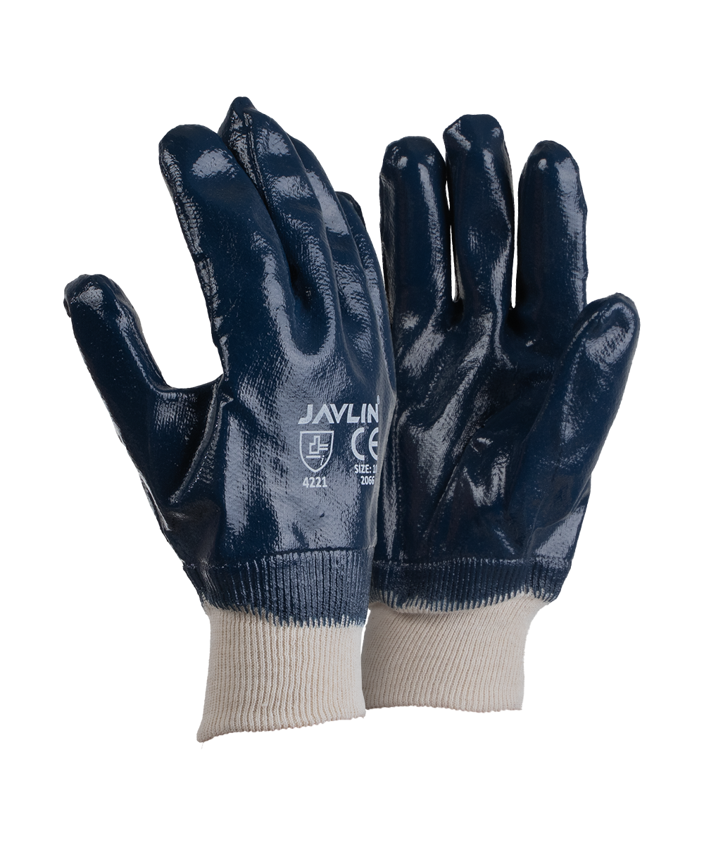 Premium Blue Nitrile Fully Coated Knit Wrist Gloves