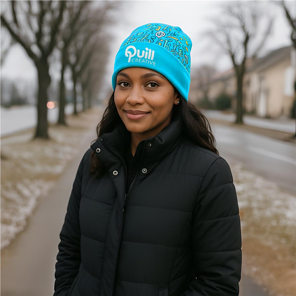 Pre-Printed Sample Hoppla Snowflake Polar Fleece Beanie - Image 2