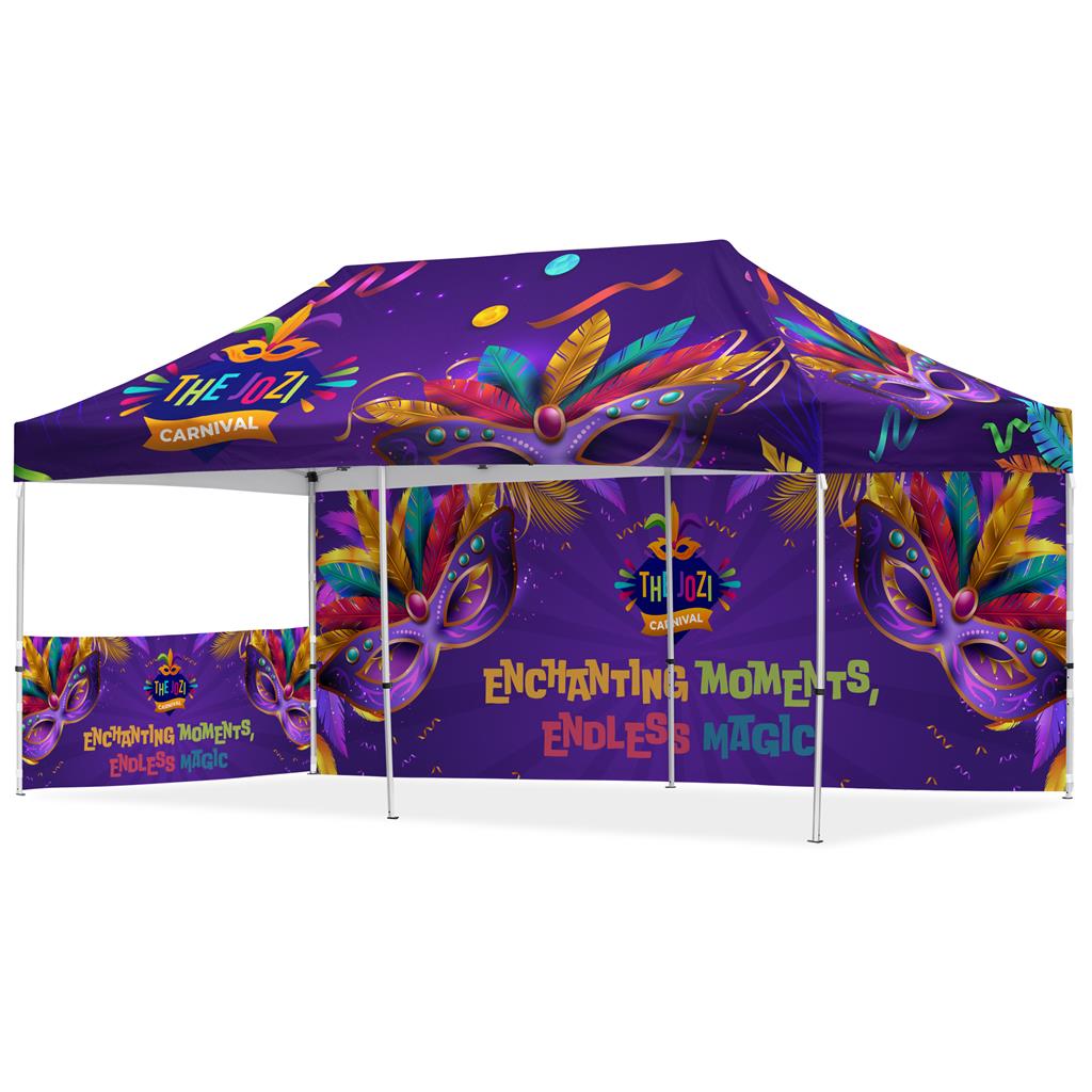 Coated Steel Sublimated Gazebo 6m x 3m -  2 Long Full-Wall Skins
