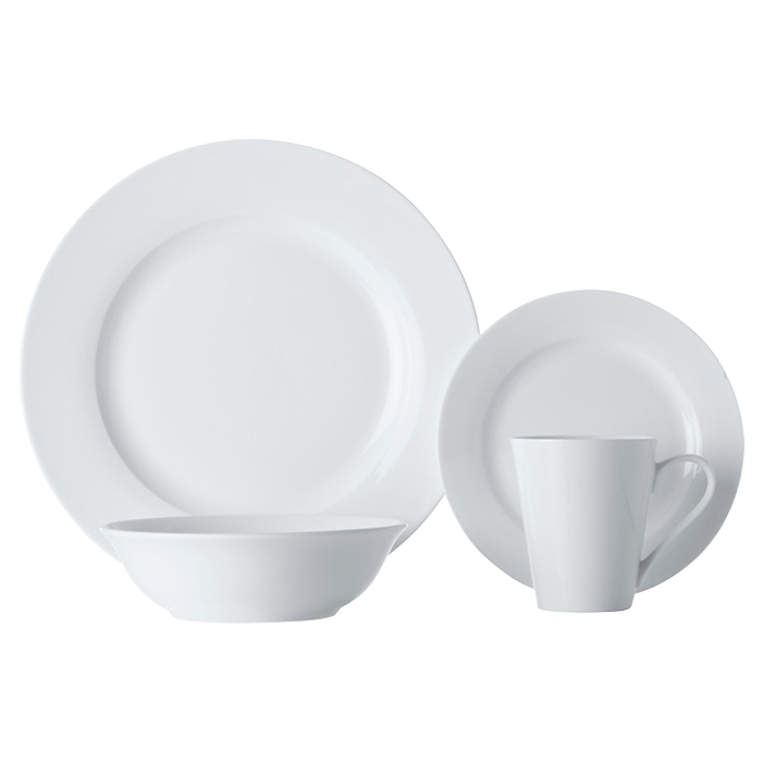 White Basics Cosmopolitan Rim Dinner Set 16 Piece