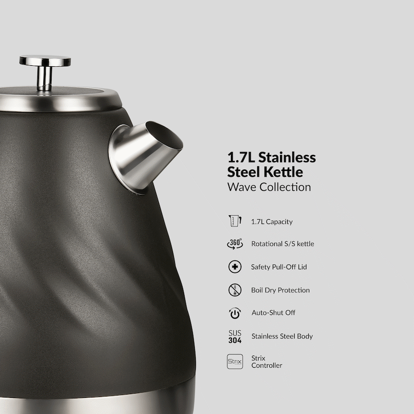 Boden Stark 1.7l Stainless Steel Kettle - Charcoal - Image 4