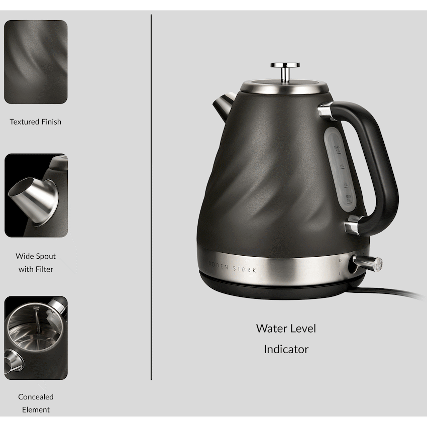 Boden Stark 1.7l Stainless Steel Kettle - Charcoal - Image 5