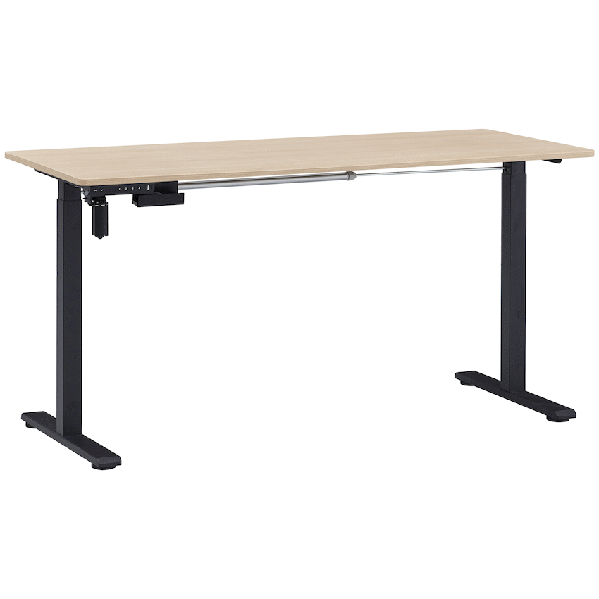 Berlin Height Adjustable Desk - Black Frame - Light Oak Desktop
