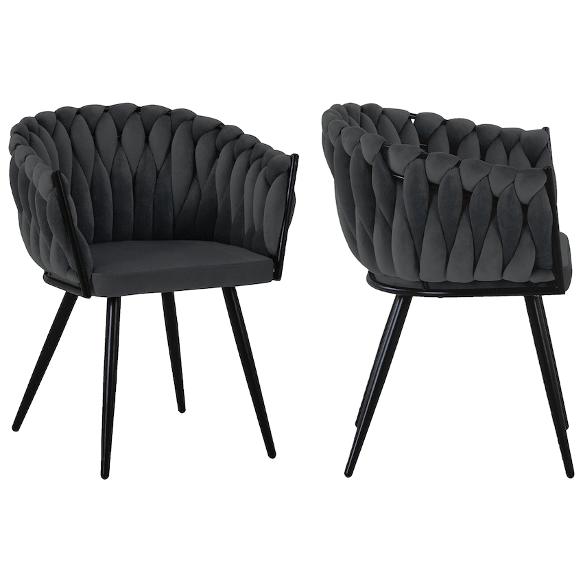 Everfurn Opulent Large Velvet Casual Chair - Grey - 2 Pack