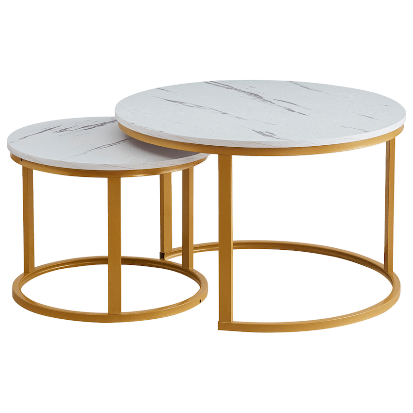 Everfurn Nile Nesting Coffee Table - White & Gold (2 Pc)