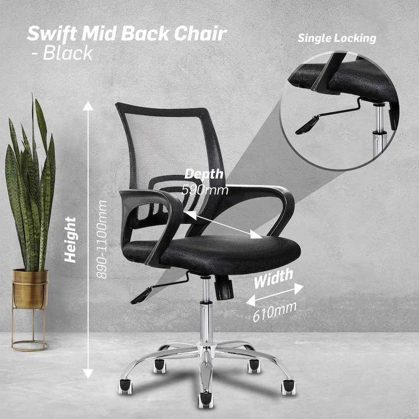 Everfurn Swift Mid Back Chair - Black - Image 2