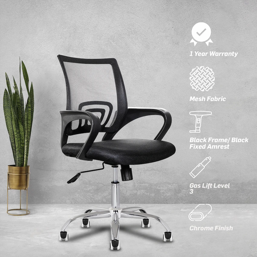 Everfurn Swift Mid Back Chair - Black - Image 3