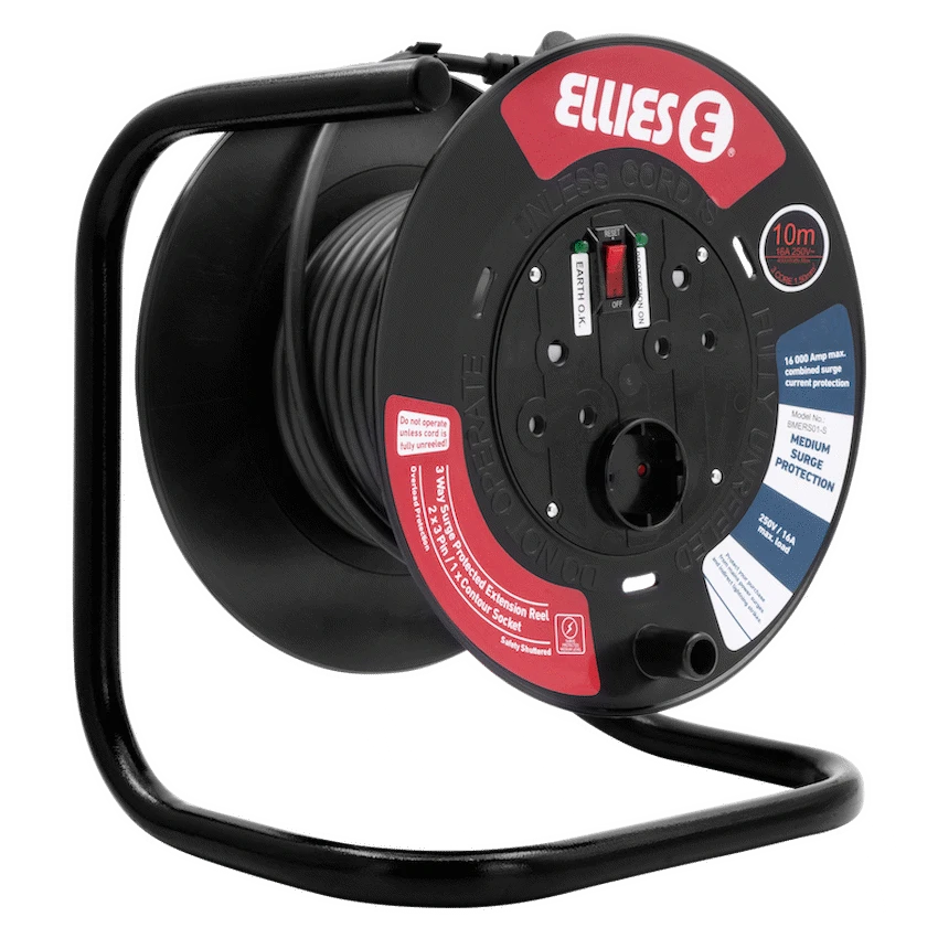 Ellies Heavy Duty Medium Surge Protected Extension Reel 10m - Black - Image 4