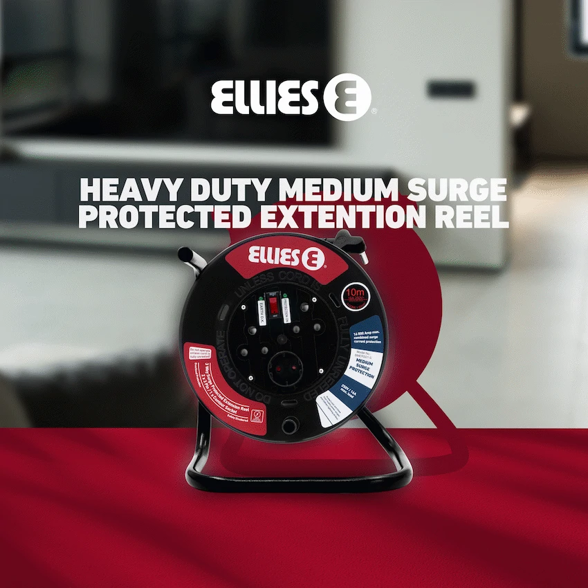 Ellies Heavy Duty Medium Surge Protected Extension Reel 10m - Black - Image 7