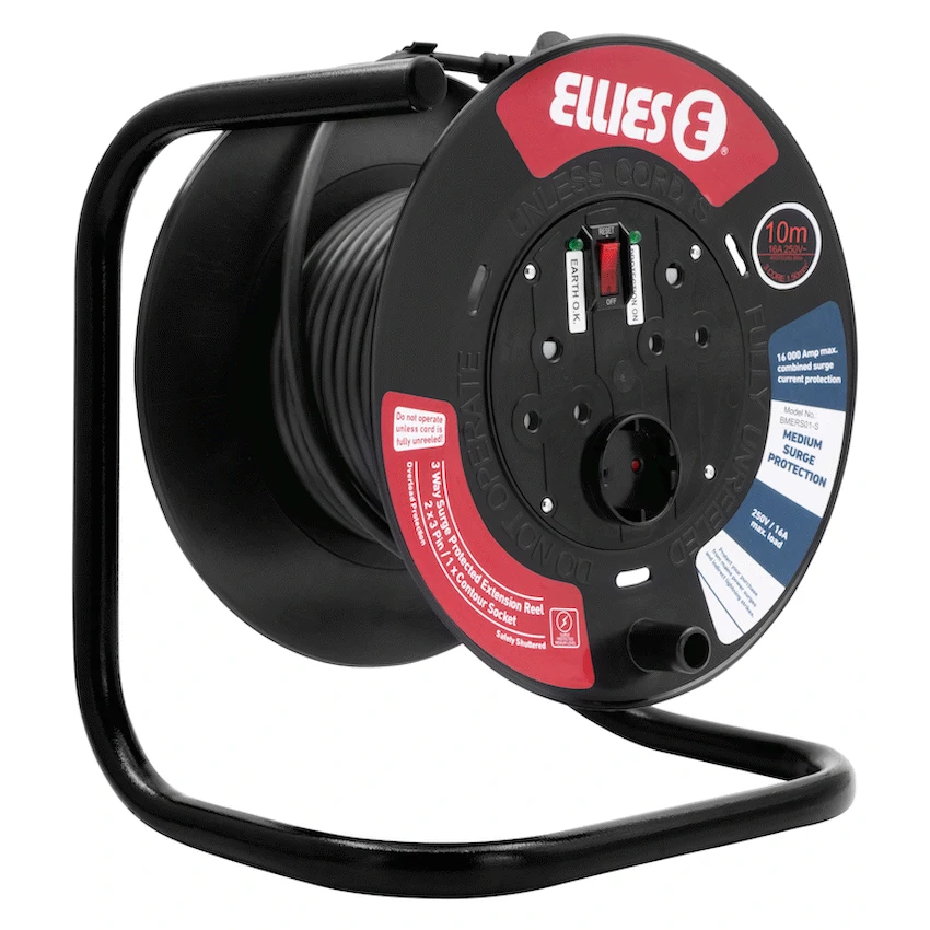 Ellies Heavy Duty Medium Surge Protected Extension Reel 10m - Black - Image 8