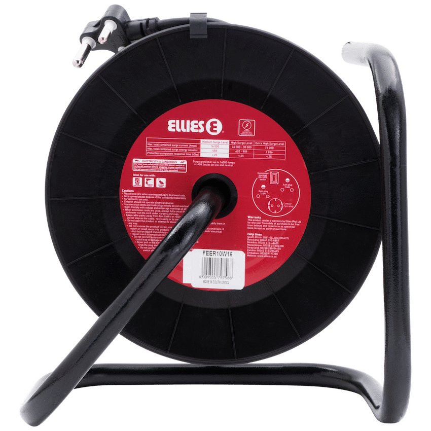 Ellies Heavy Duty Medium Surge Protected Extension Reel 10m - Black - Image 6