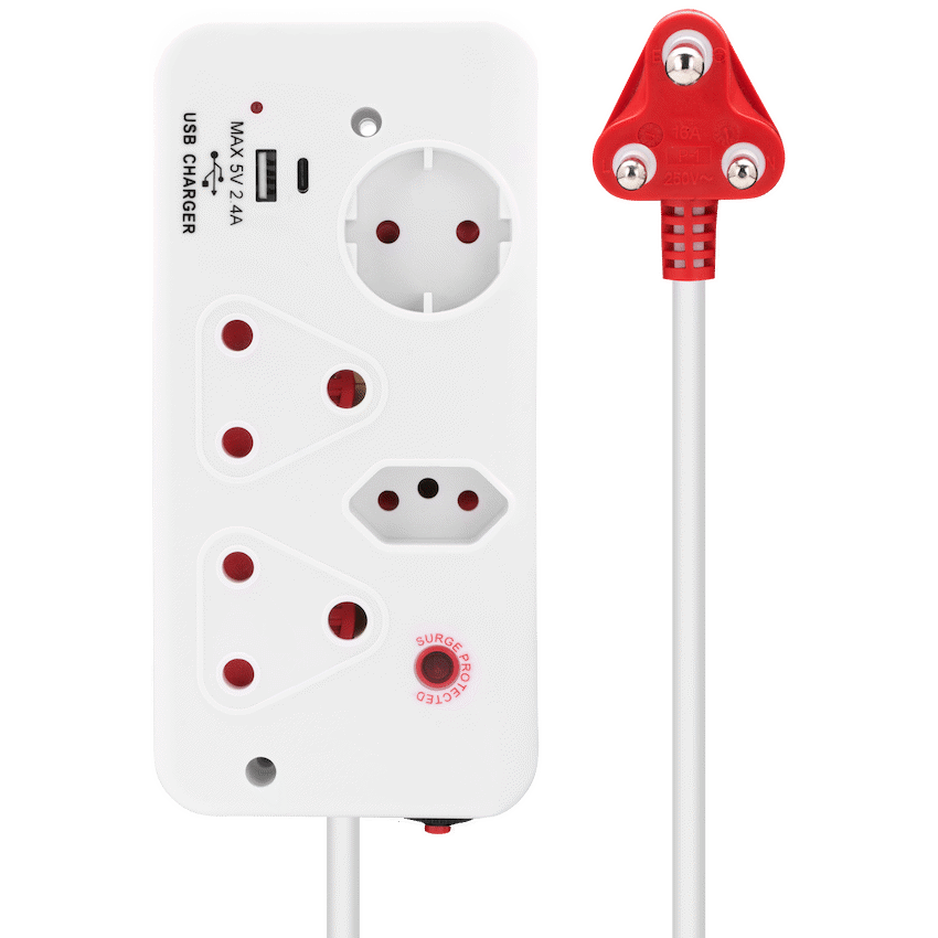 Ellies 4-Way Medium Surge Multiplug with USB-A+USB-C 0.5m