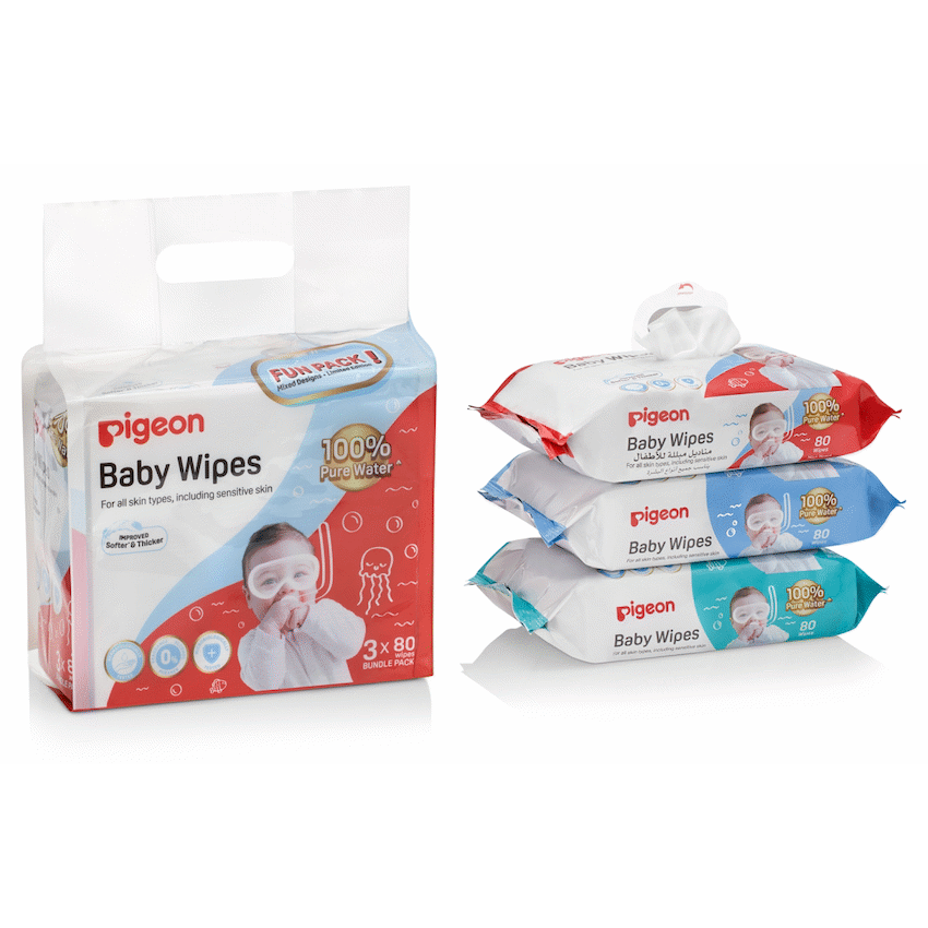 Pigeon - Baby Wipes 80s 100% H2O 3-in-1 Pack