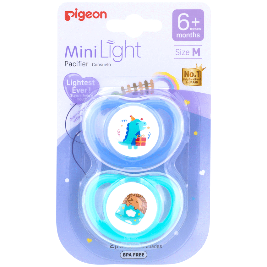 Pigeon - MINILIGHT PACIFIER (2 PC) M DINO B/DAY/ HEDGEHOG