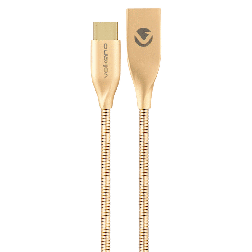 Volkano Iron Series Round Metallic Spring Type-C Cable 6ft - Champagne Gold