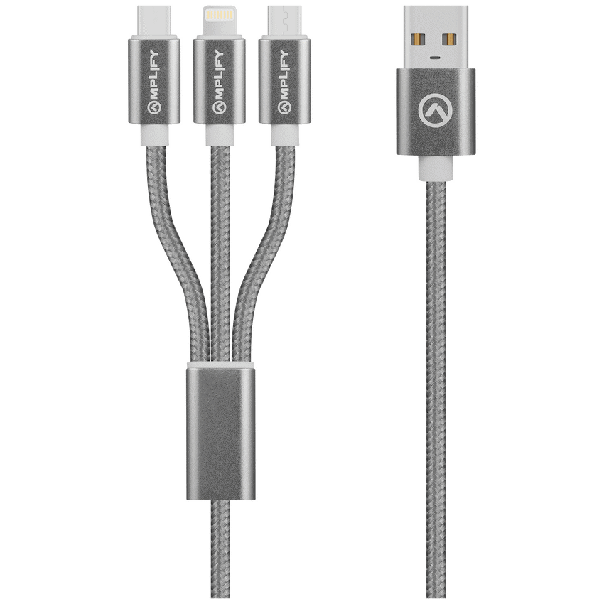 Amplify Linked Series 3-in-1 Charge Cable - Gun Metal 1.2m