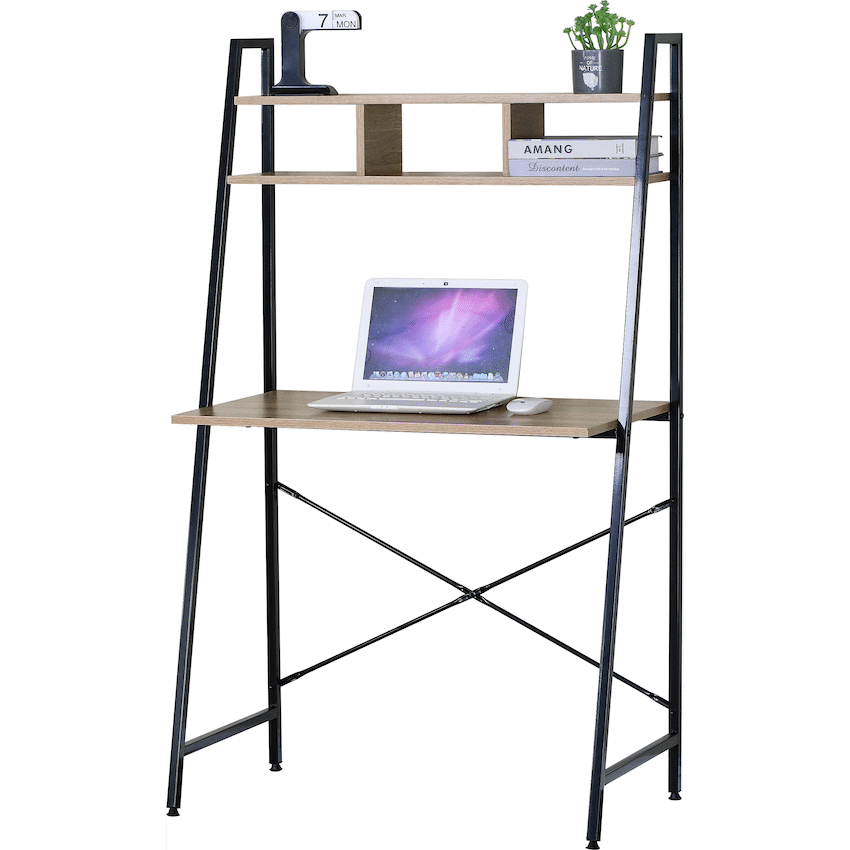 Everfurn Vesa Office Desk - Oak & Black