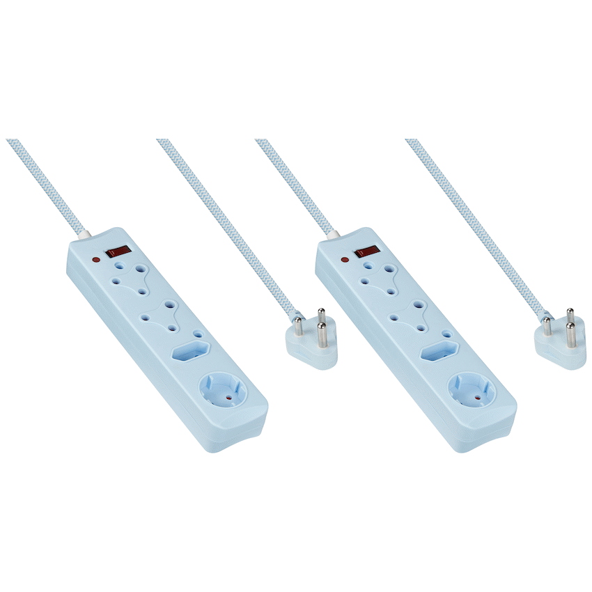2x SWITCHED 4 Way Surge Multiplug 0.5M Braided Cord Blue
