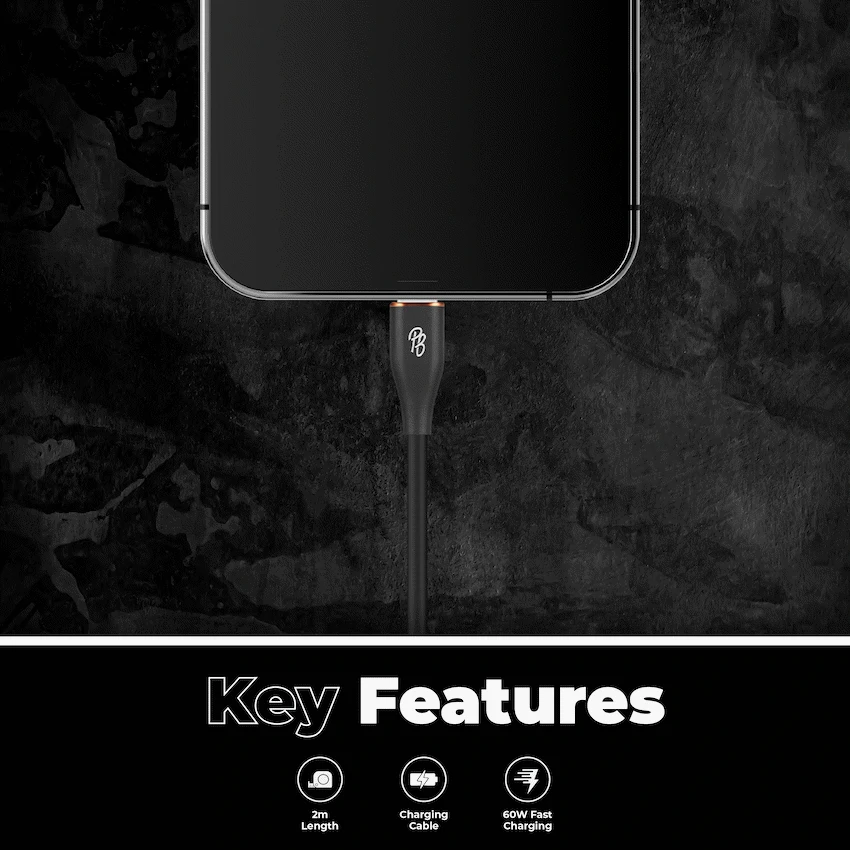 Pro Bass FlexiCord Series 2m 60w Type-C to Type-C Charging Cable - Black - Image 4