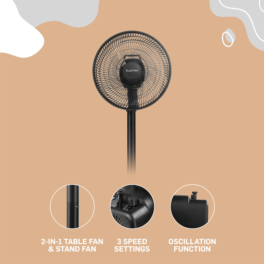 Elektra 30cm Stand Fan - Black - Image 11