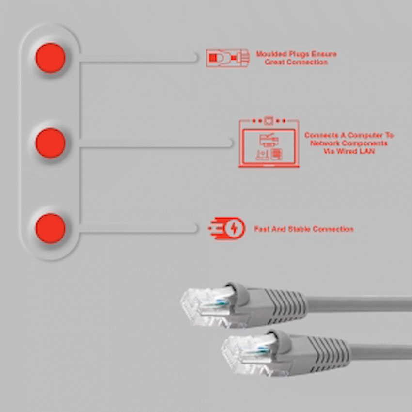 Volkano Network Series RJ-45 Network Cable, CAT5, 3m - Grey - Image 2