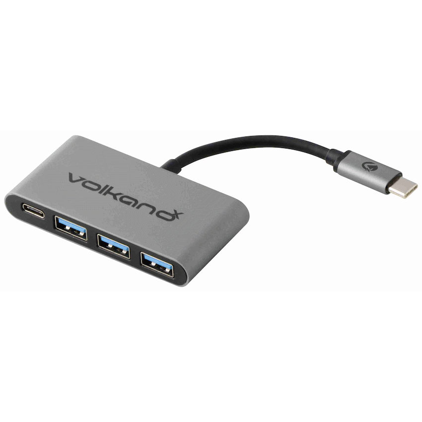 VolkanoX Core Hub series USB Type C to 3x USB 3.0 plus Power - 10cm - Charcoal