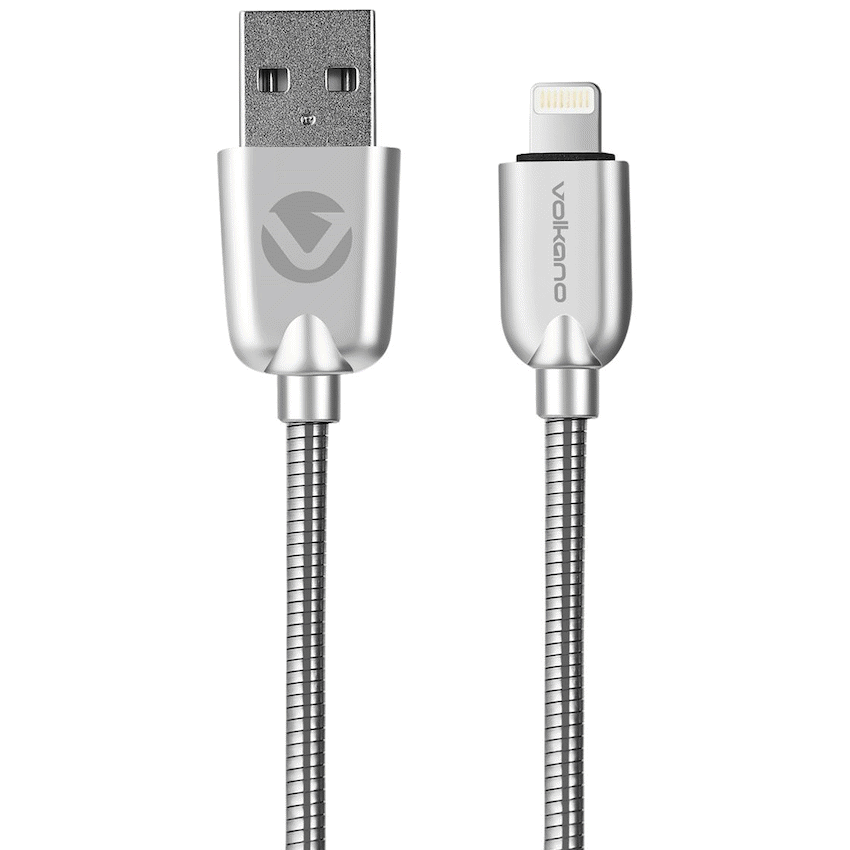 Volkano Iron Series Round Metallic Spring 90deg Micro USB Cable 1.2m - Silver