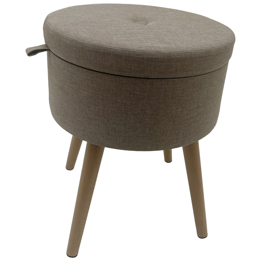 Sophie Round Storage Stool with Wooden Legs