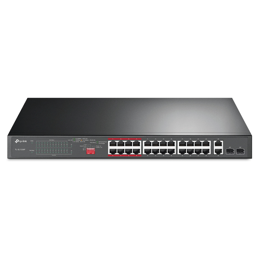 TP-Link TL-SL1226P 24-Port 10/100Mbps + 2-Port Gigabit Rackmount Switch with 24-Port PoE+