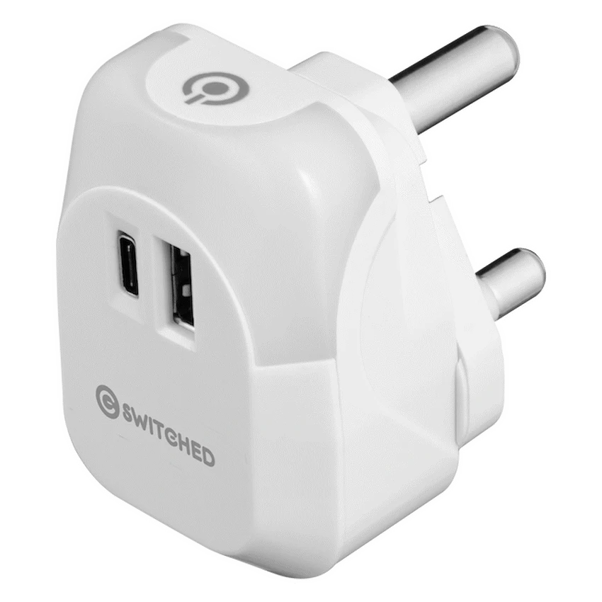 Switched Halo Fast Charge Power Adaptor, USB and Type-C Ports, Output 20w - Soft Touch Night Light