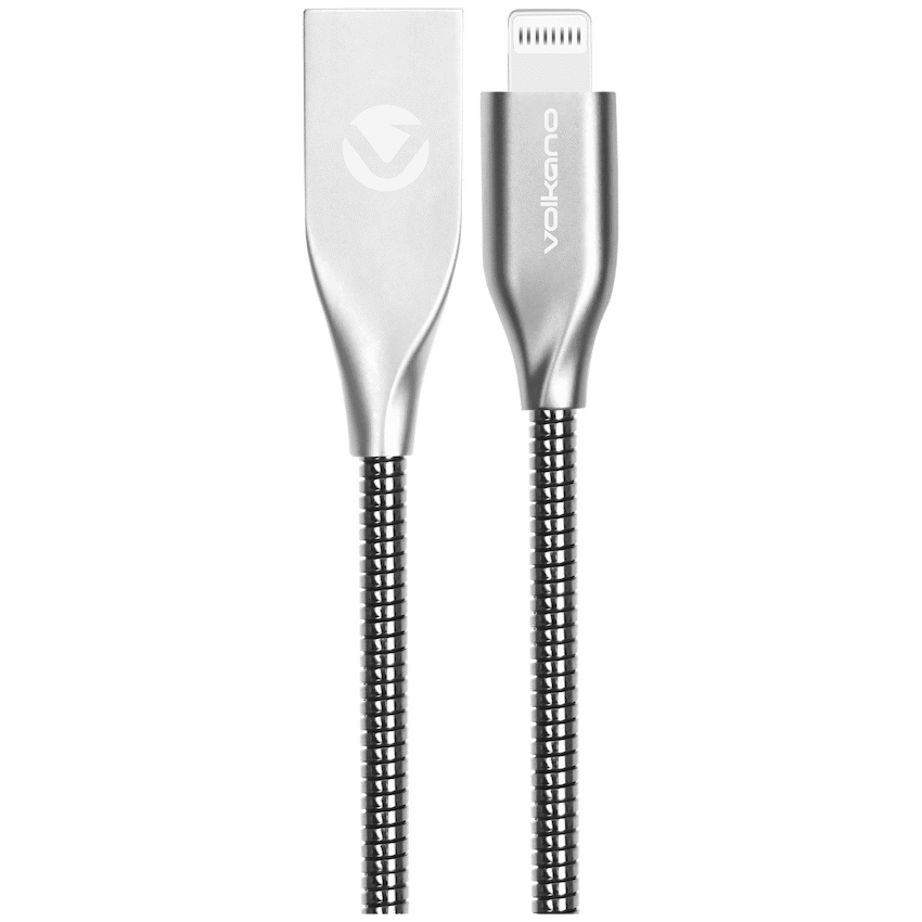 Volkano Iron Series Round Metallic Spring MFI Lightning Cable 1.2m - Silver