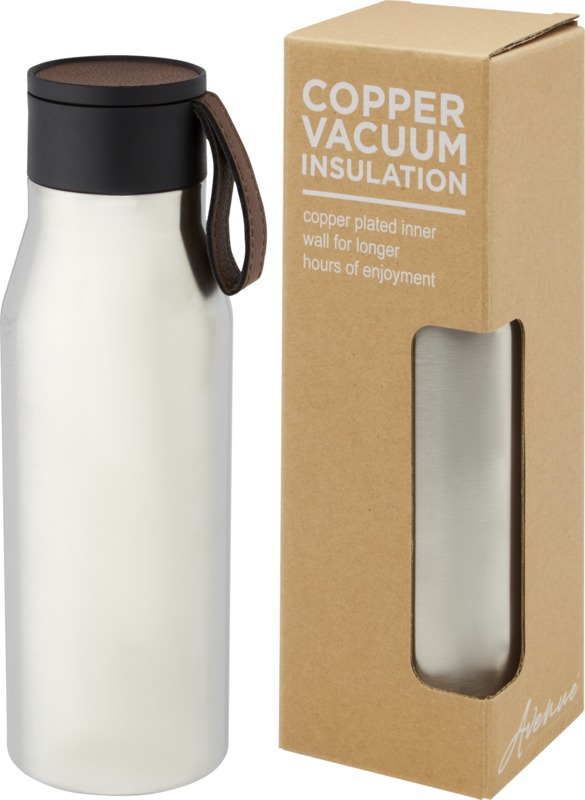 Ljungan 500 ml copper vacuum insulated stainless steel bottle with PU leather strap and lid