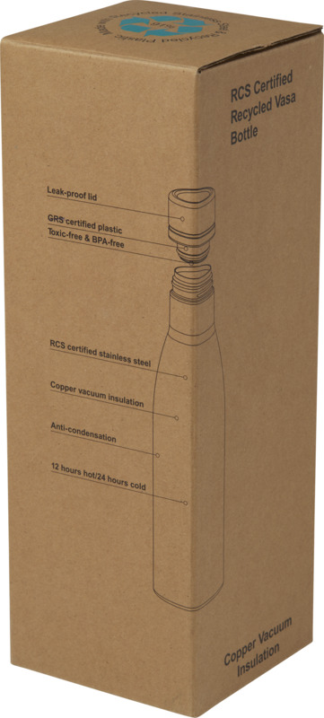 Vasa 500 ml RCS certified recycled stainless steel copper vacuum insulated bottle - Image 6