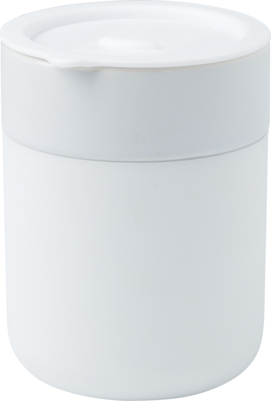 Java 330 ml ceramic tumbler with silicone wrap and plastic lid