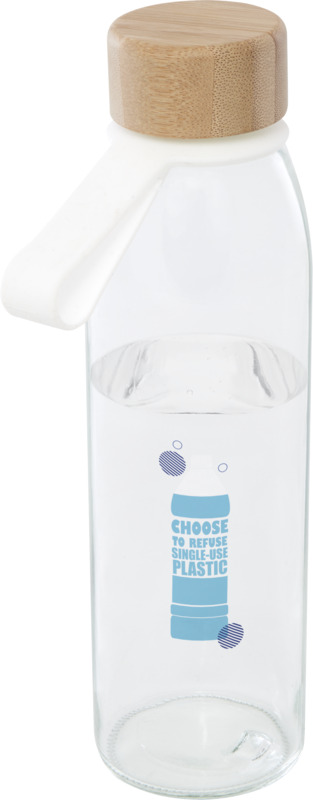 Porto 500 ml glass water bottle with silicone handle and bamboo lid - Image 5