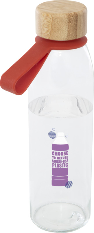 Porto 500 ml glass water bottle with silicone handle and bamboo lid - Image 10