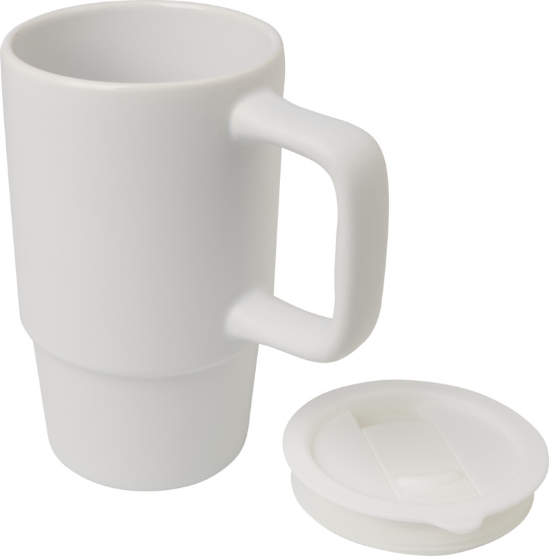 Carter 450 ml ceramic mug with plastic lid - Image 3