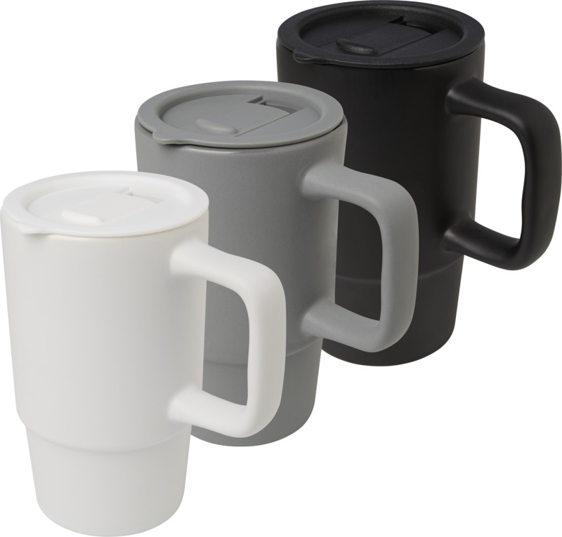 Carter 450 ml ceramic mug with plastic lid - Image 5