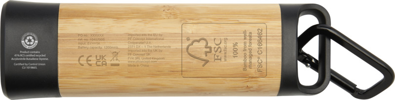 Kuma bamboo/RCS recycled plastic torch with carabiner - Image 3