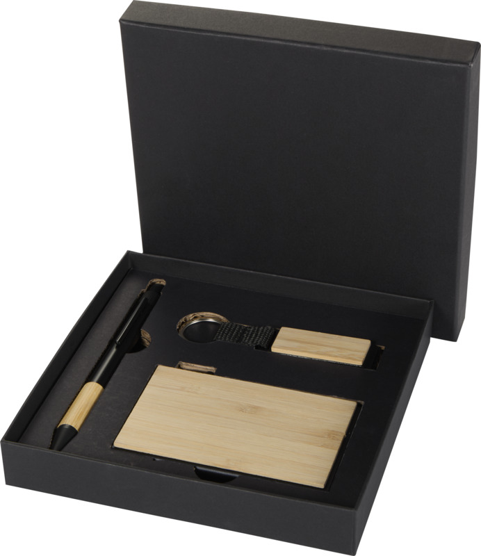 Minka RCS recycled aluminium ballpoint pen, keychain and RFID card holder gift set