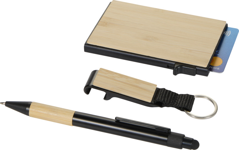 Minka RCS recycled aluminium ballpoint pen, keychain and RFID card holder gift set - Image 5