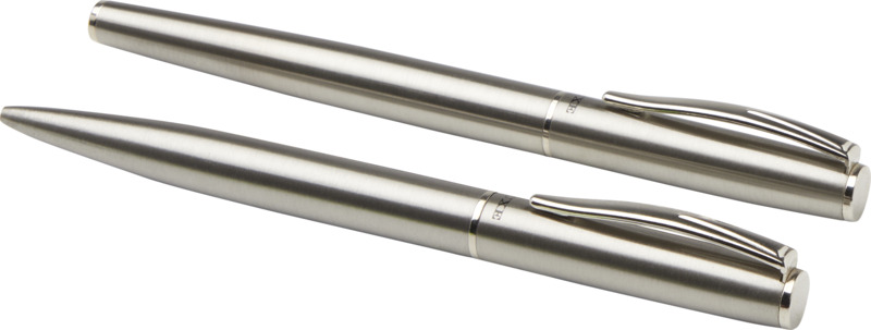 Didimis recycled stainless steel ballpoint and rollerball pen set (black ink) - Image 4