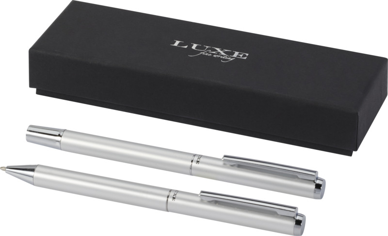Lucetto recycled aluminium ballpoint and rollerball pen gift set (black ink)