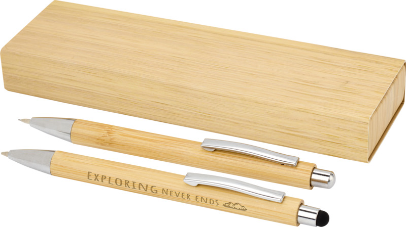 Oblys bamboo ballpoint pen and mechanical pencil set (black ink) - Image 7