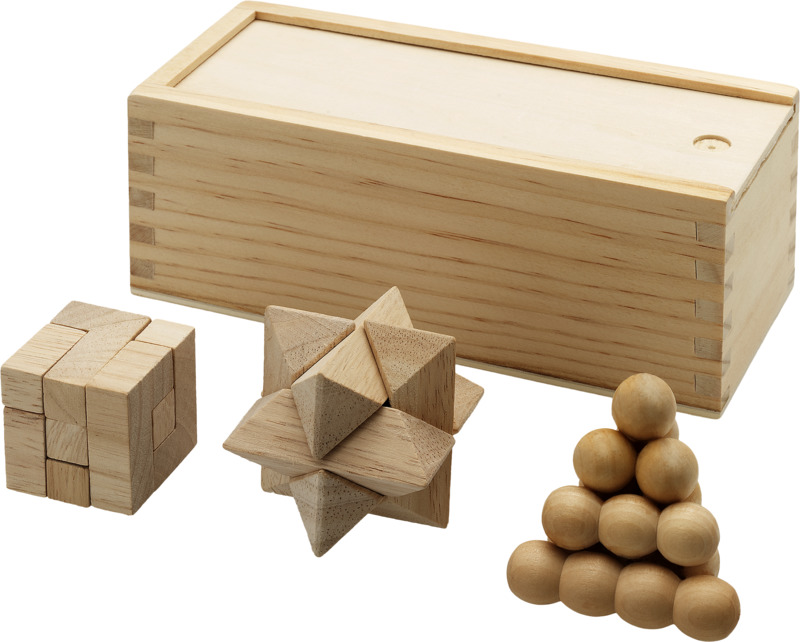 Brainiac 3-piece wooden brain teaser set