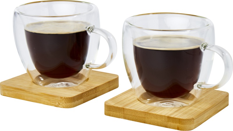 Manti 2-piece 100 ml double-wall glass cup with bamboo coaster - Image 3