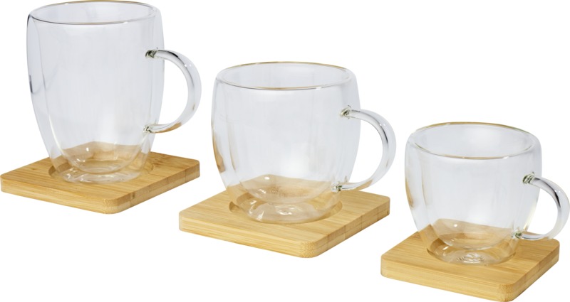 Manti 2-piece 100 ml double-wall glass cup with bamboo coaster - Image 6