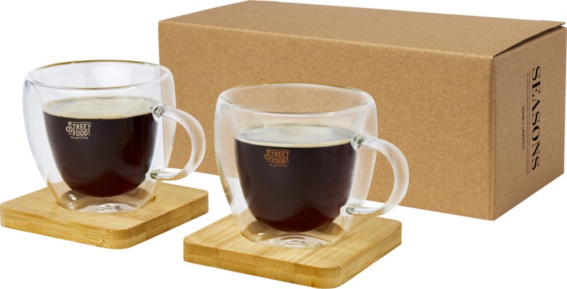 Manti 2-piece 100 ml double-wall glass cup with bamboo coaster - Image 8