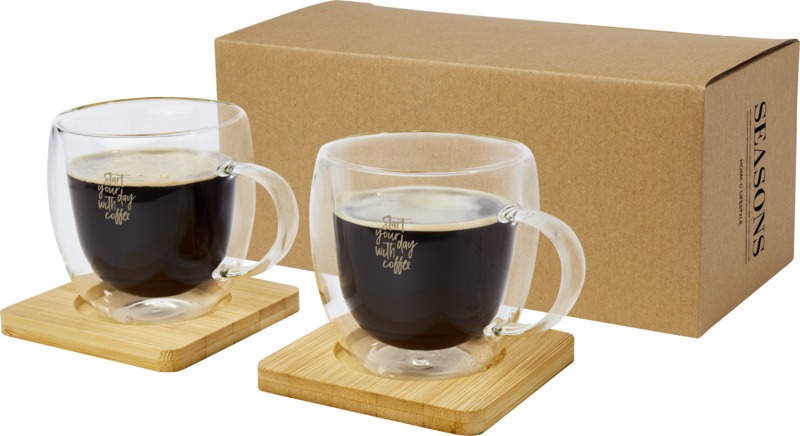 Manti 2-piece 250 ml double-wall glass cup with bamboo coaster - Image 8