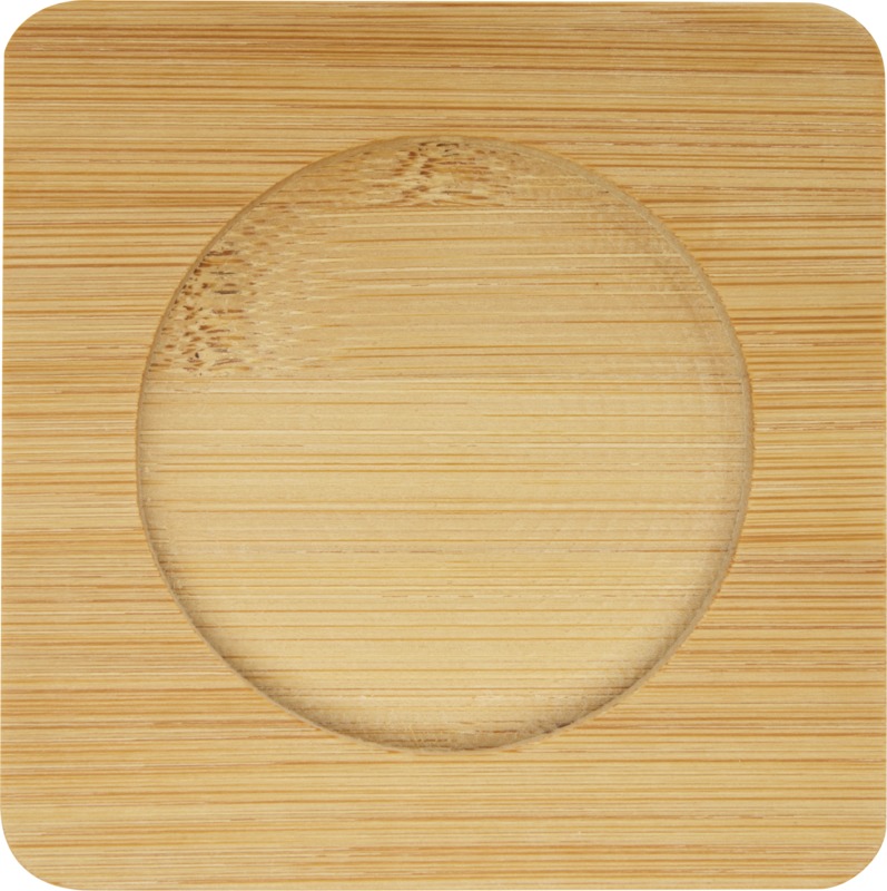 Manti 2-piece 350 ml double-wall glass cup with bamboo coaster - Image 4